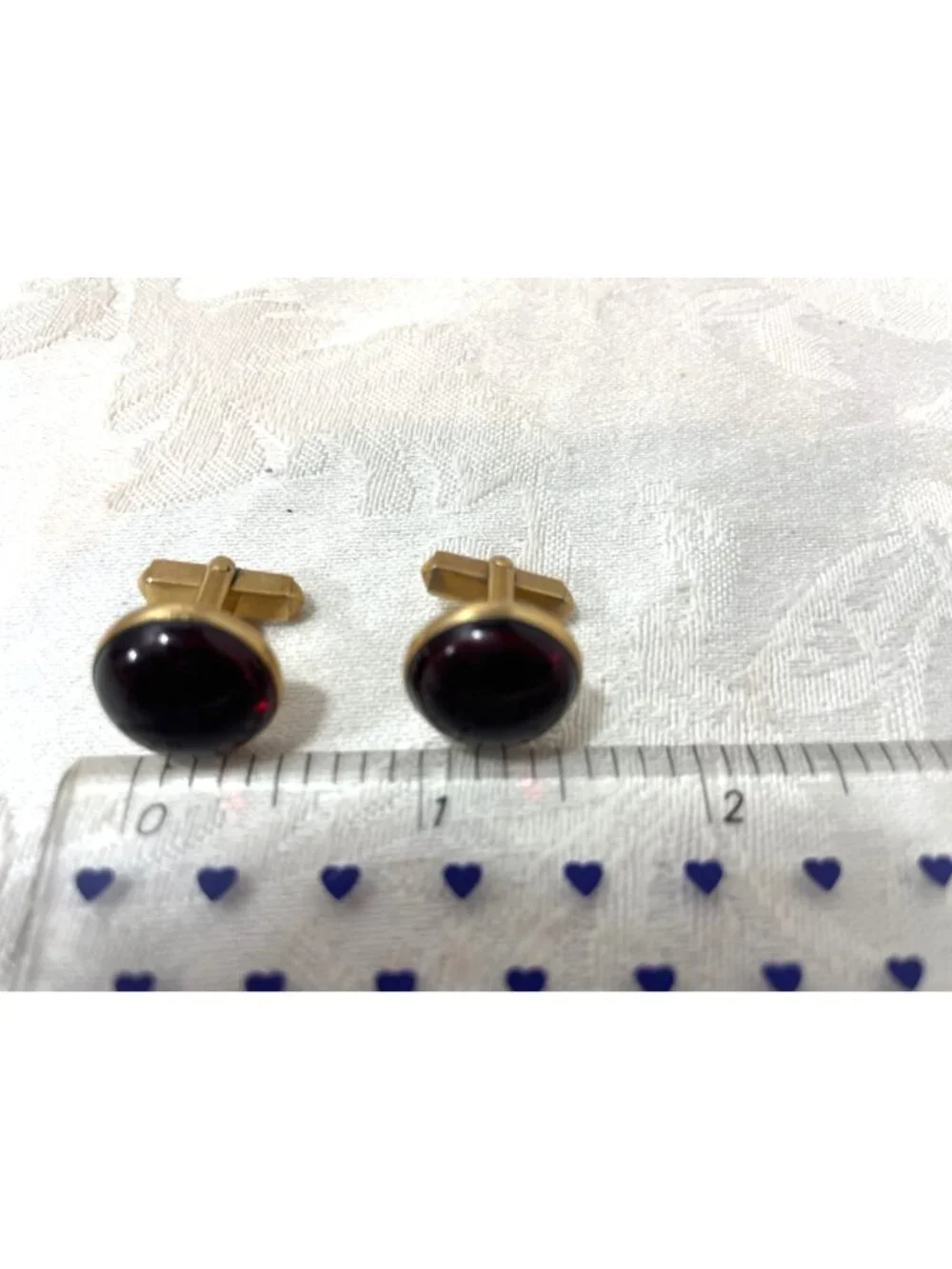 Vintage Swank Gold-Tone & Red Cabochon Stones Cufflinks Swivel Back
